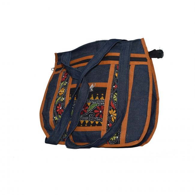 Handwoven Multicolor Kantha Patch Jeans Side Bag