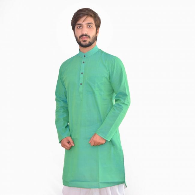 Cotton Green Plain Long Sleeve Kurta - 38