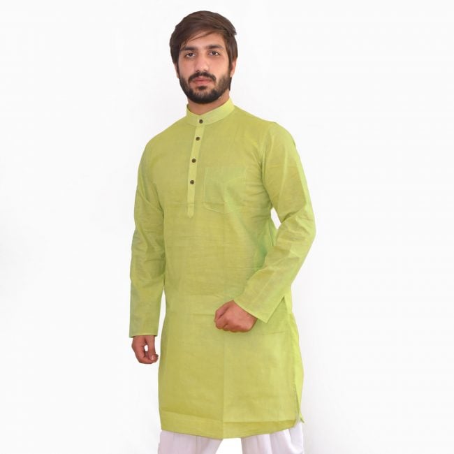 Cotton Green Plain Long Sleeve Kurta - 38