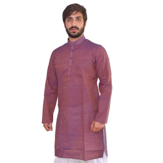 Cotton Purple Plain Long Sleeve Kurta