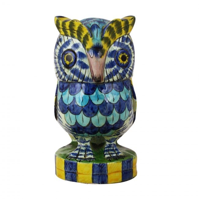 Handmade Multicolor Wooden Owl Flat Painting