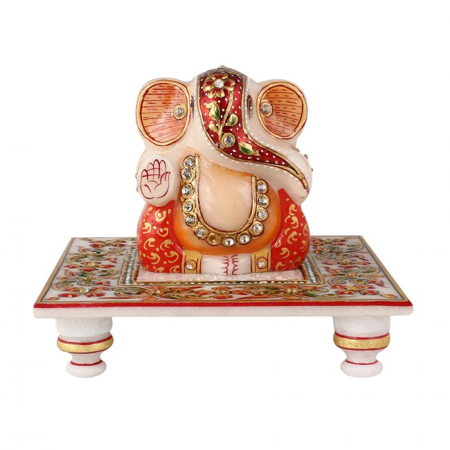 Handmade Meenakari Marble Ganesh Choki