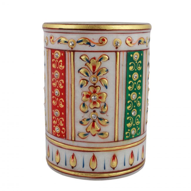 Meenakari Marble Pen Stand Vertical