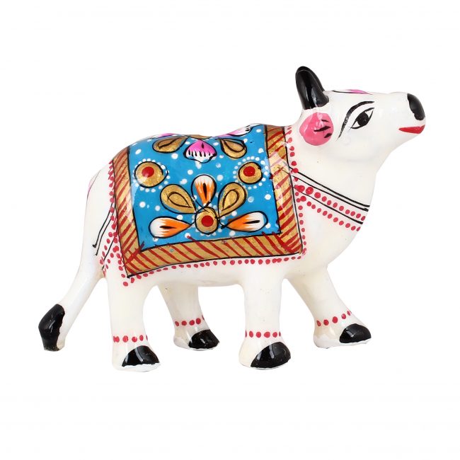 Handmade Metal Meenakari Cow Standing Statue 7 cm