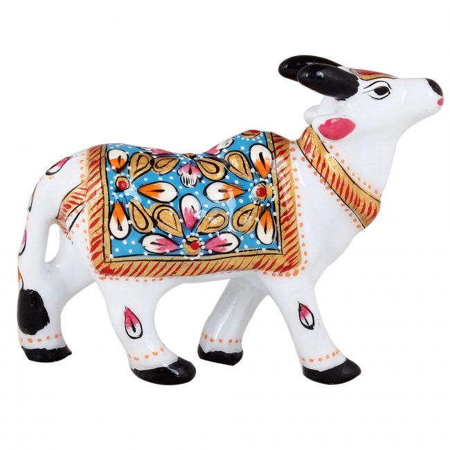 Handmade Metal Meenakari Cow Standing Statue 9 cm