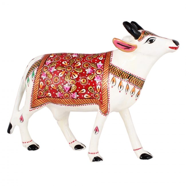 Handmade Metal Meenakari Cow Standing Statue 16 cm