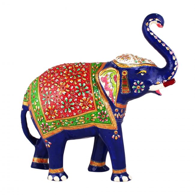 Handmade Metal Meenakari Elephant Trunk Up Statue 26 cm