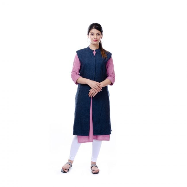 Handwoven Blue Woolen Jacket - M