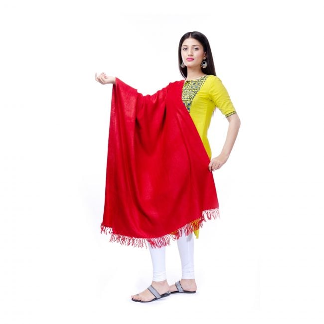 Handwoven Red Color Cashmere Woolen Stole