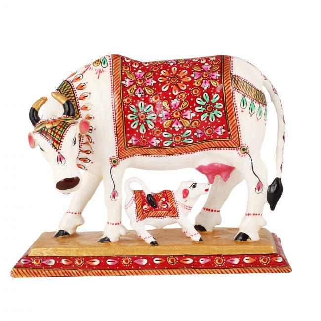 Handmade Metal Meenakari Cow And Calf Statue