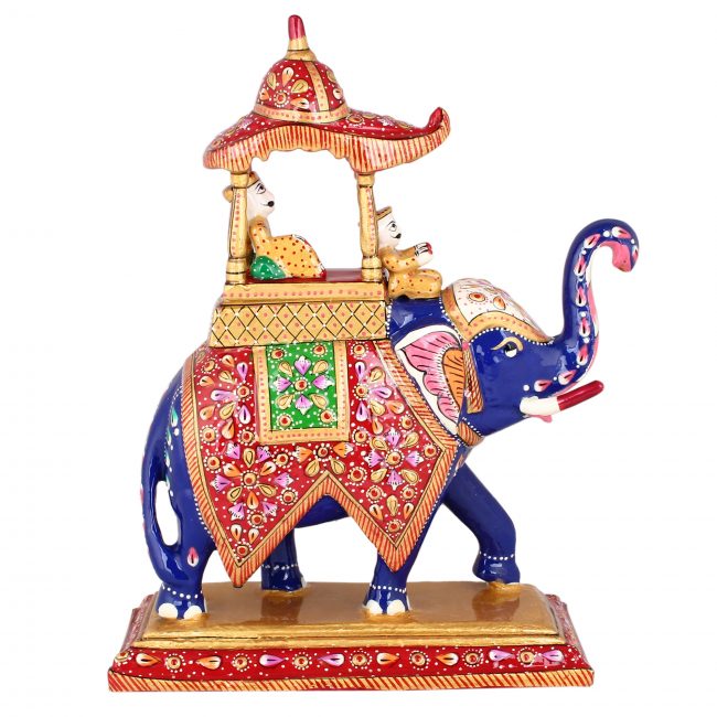 Handmade Metal Meenakari Ambabari Elephant Statue 19 cm