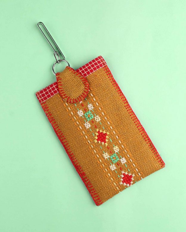 Handmade Jute Mobile Pouch Red