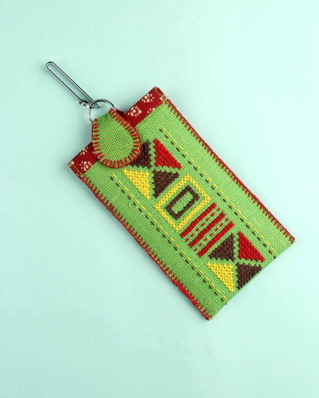 Handmade Jute Mobile Pouch Green