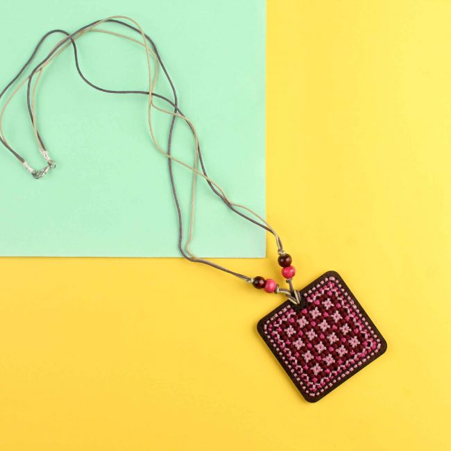 Hand Embroidered Macrame Square Necklace