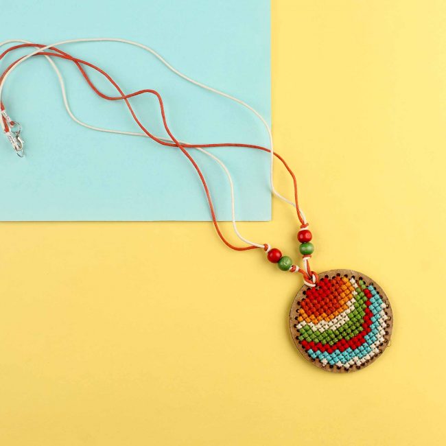 Hand Embroidered Macrame Round Necklace
