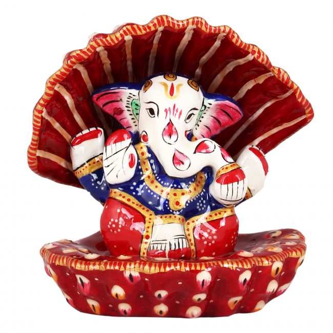 Handmade Metal Meenakari Seep Ganesh Statue 8 cm