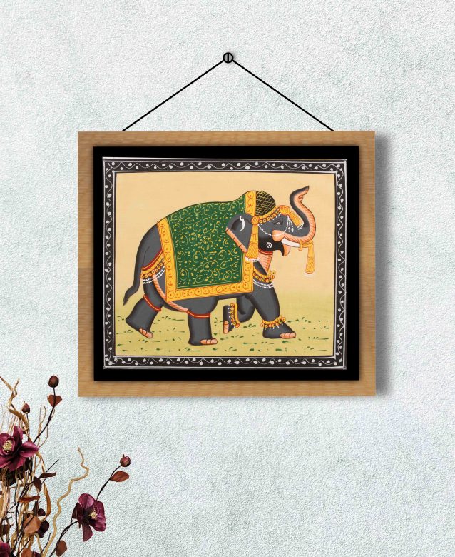 Handmade Royal Elephant White Silk Miniature Painting