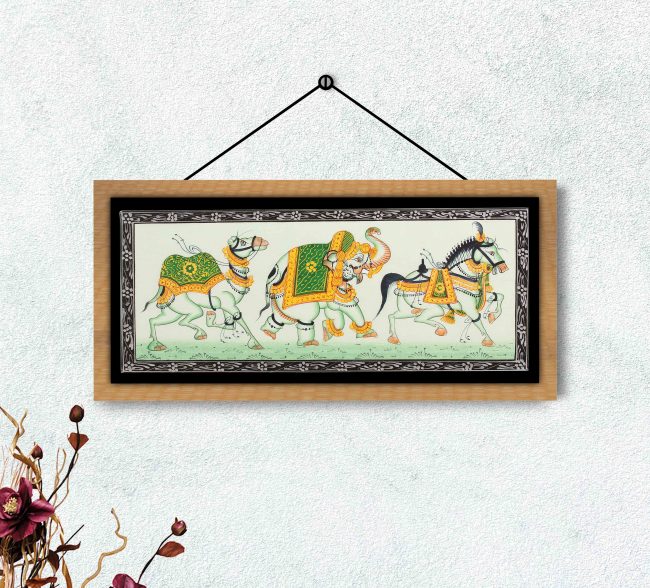 Handmade Elephant Horse Camel Fine Patti Miniature Painting