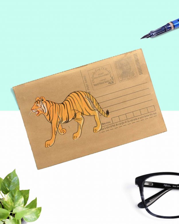 Handmade Tiger Post Card Miniature Painting