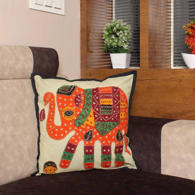 Elephant Patchwork Cushion Cover (16x16 Inches)