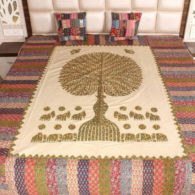 Tree Of Life Applique Bed Cover D-4 (108x90 Inches)