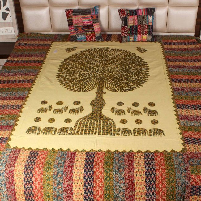 Handmade Tree Of Life Applique Bed Cover D-2 (108Ã—90 Inches)