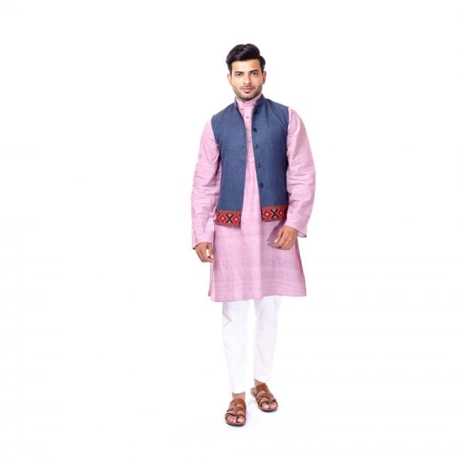 Handwoven Blue Nehru Coat