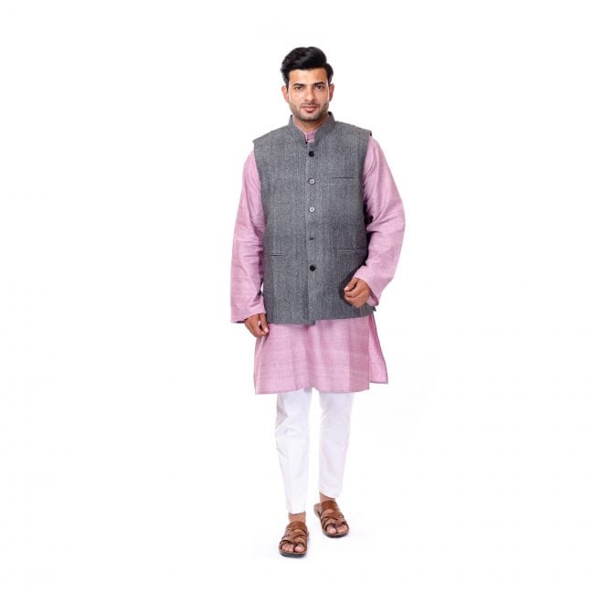 Handwoven Gray Nehru Coat - L