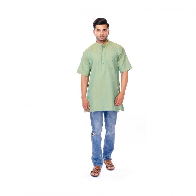 Handwoven Green Half Kurta