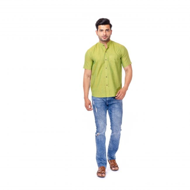 Handwoven Green Half Sleeve Shirt