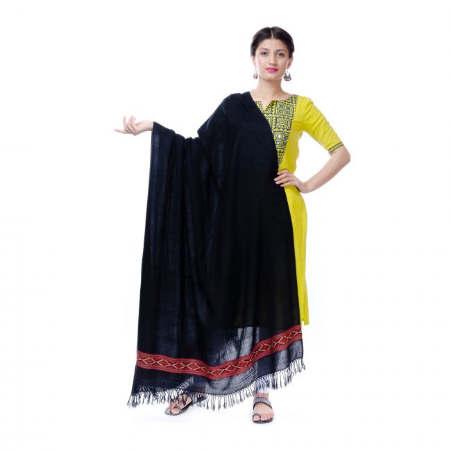 Handwoven Black Wool Shawl