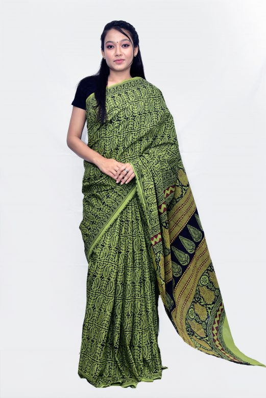 Handwoven Multicolor Cotton Bagh Print Saree