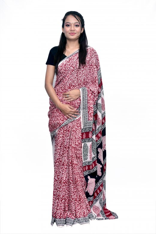 Handwoven Multicolor Cotton Bagh Print Saree