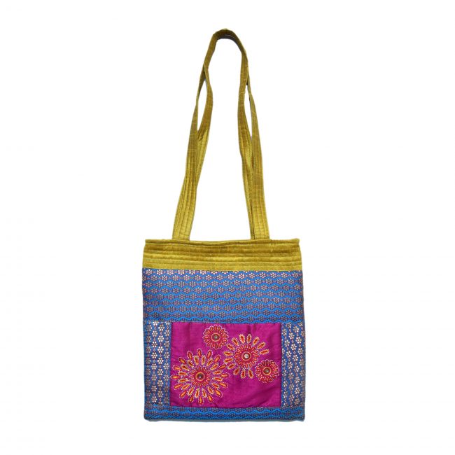 Handcrafted Cotton and Silk Muticolour Double Sun Flower Bag