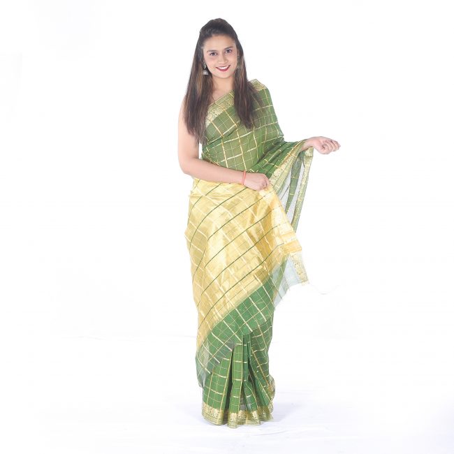 Handwoven Multicolor Cotton Check & Border Saree
