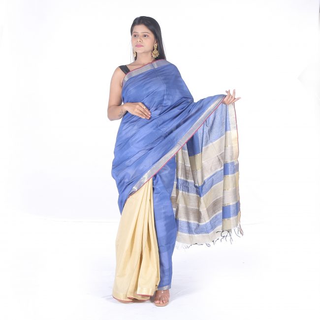 Handwoven Multicolor Tussar Silk Cotton Katan Saree