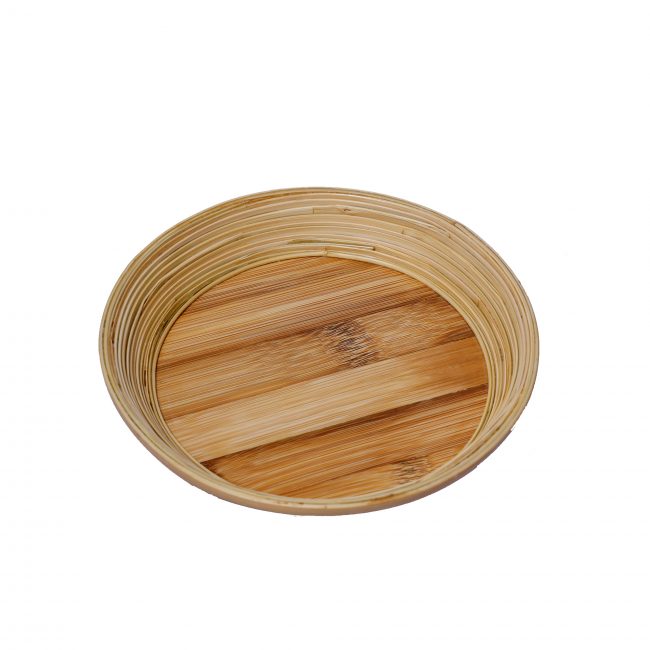 Hancrafted Brown Bamboo Tray Round