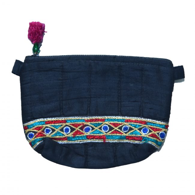 Handcrafted Silk Fabric Black Pouch Medicine