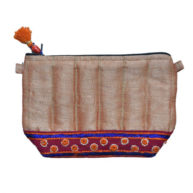Handcrafted Silk Fabric Light Orange Pouch Medicine