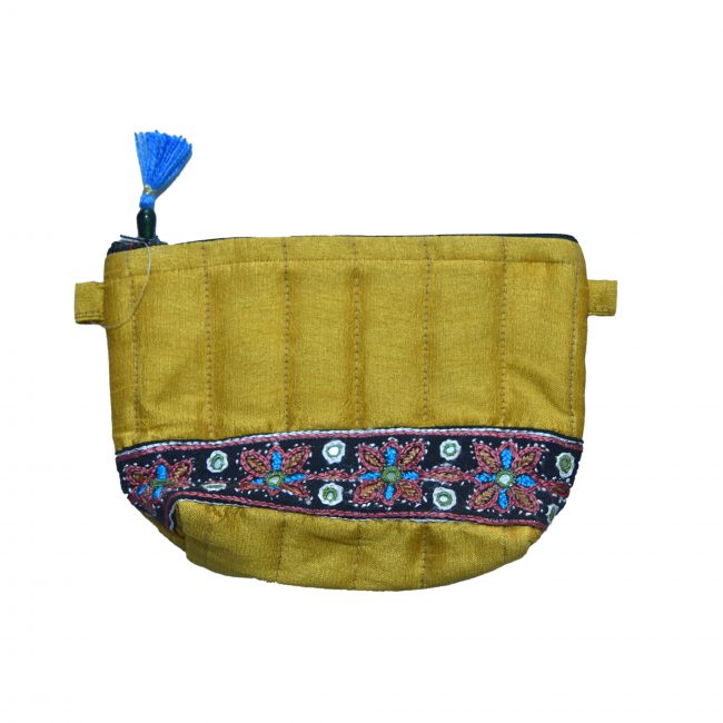 Handcrafted Silk Fabric Light Yellow Pouch Medicine