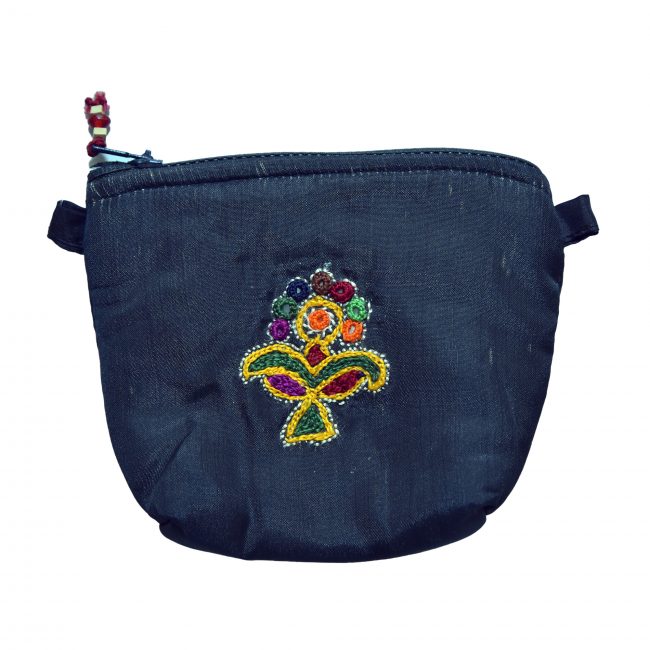 Handcrafted Silk Fabric Black Pouch Coin