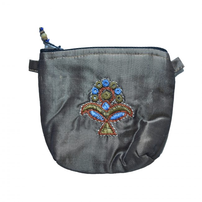 Handcrafted Silk Fabric Light Brown Pouch Coin