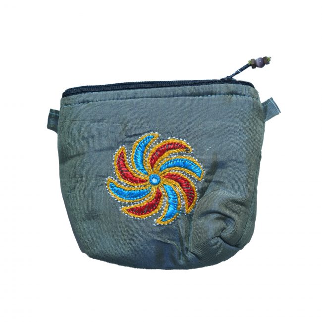 Handcrafted Silk Fabric Dusty Grey Pouch Coin