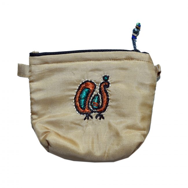 Handcrafted Silk Fabric Light Cream Pouch Coin
