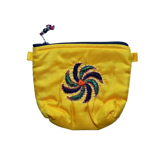 Handcrafted Silk Fabric Yellow Pouch Coin