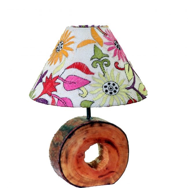 Kantha Lamp Shade With Wooden Stand