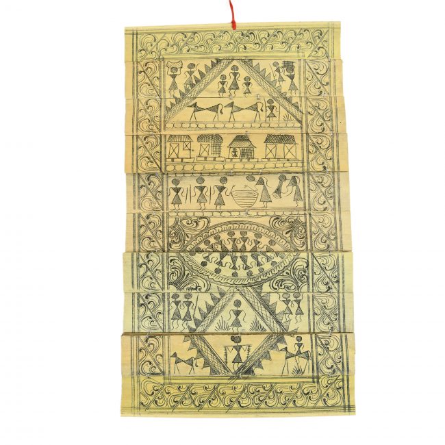 Palm Leaf Engraved Pattachitra Painting of Life of Tribes.