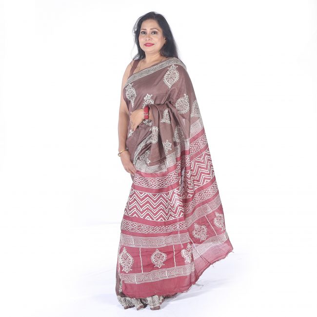 Handwoven Brown Katan Vidharbha Saree