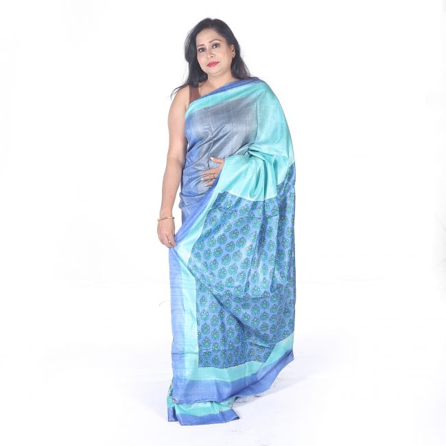 Handwoven Multicolor Tussar Silk Plain Saree