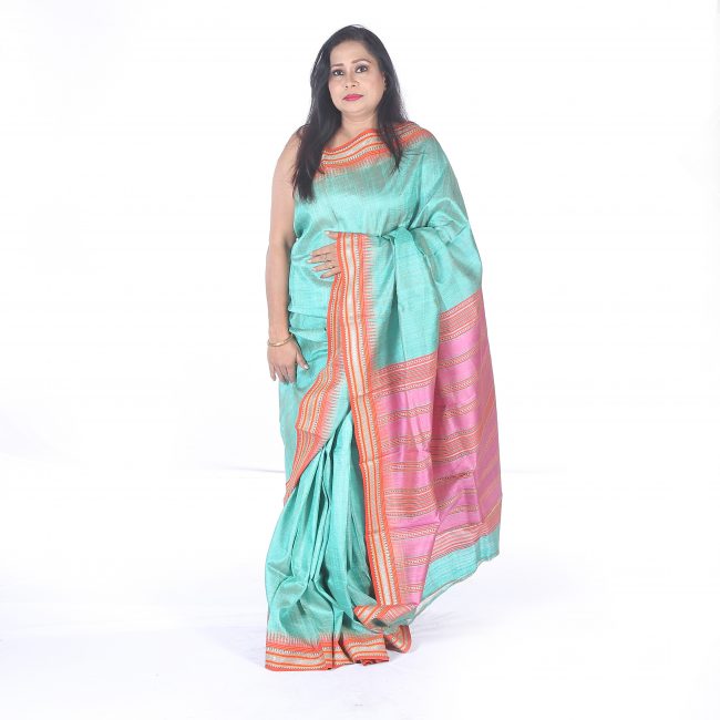 Handwoven Multicolor Tussar Silk Karwati Saree